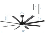 72 Large Ceiling Fans with LED Light Remote Control-8 Blade - 72 Inch