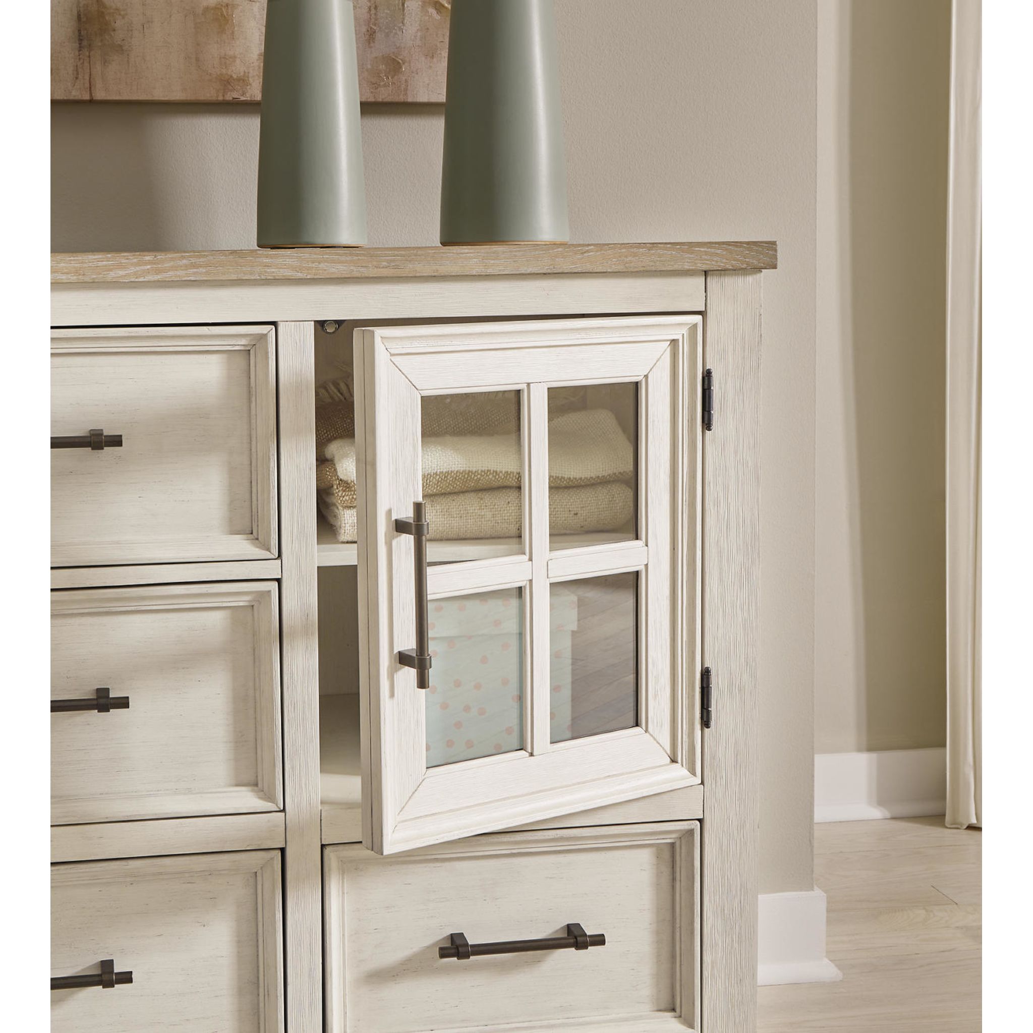 Shaybrock Dresser and Mirror - Antique White/Brown