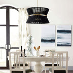 8-Light Modern Boho Large Drum Chandelier 24 inch Fabric Hourglass Hand-woven Chandelier in Gold/ Black for Dining/ Living Room