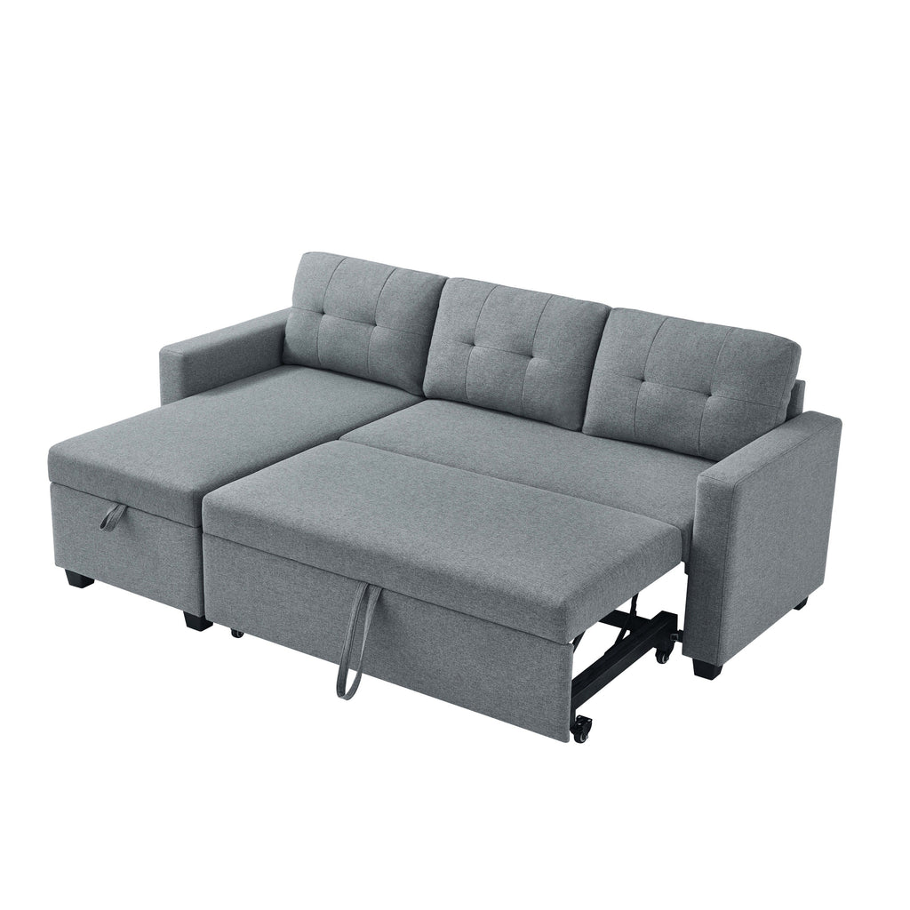 81.5'' Upholstered Convertible 3 Seater Sleeper Sofa with Pull-Out Bed, Reversible Storage Chaise, and Back Cushions