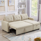 81.5'' Upholstered Convertible 3 Seater Sleeper Sofa with Pull-Out Bed, Reversible Storage Chaise, and Back Cushions
