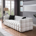 84.3 Luxurious Large Boucle Sofa 3 Seater Marshmallow Upholstered Sofa with 2pc Square Accent Pillows and Square Arm