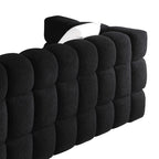 84.3 Luxurious Large Boucle Sofa 3 Seater Marshmallow Upholstered Sofa with 2pc Square Accent Pillows and Square Arm