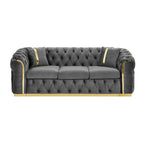 90.6 Velvet 3-Seater Sofa with 2 Pillows High-Density Cushions, Gold Accents, and Pillows