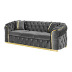 90.6 Velvet 3-Seater Sofa with 2 Pillows High-Density Cushions, Gold Accents, and Pillows