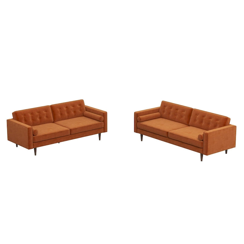 Kenzo Mid Century Pillow Back Velvet Sofa and Loveseat Set