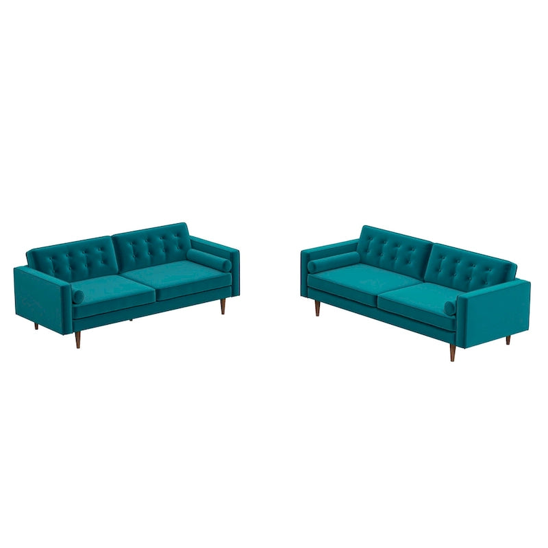 Kenzo Mid Century Pillow Back Velvet Sofa and Loveseat Set