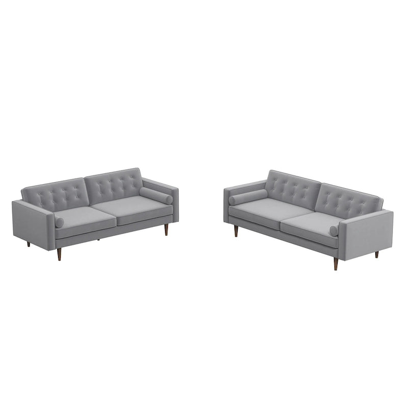 Kenzo Mid Century Pillow Back Velvet Sofa and Loveseat Set