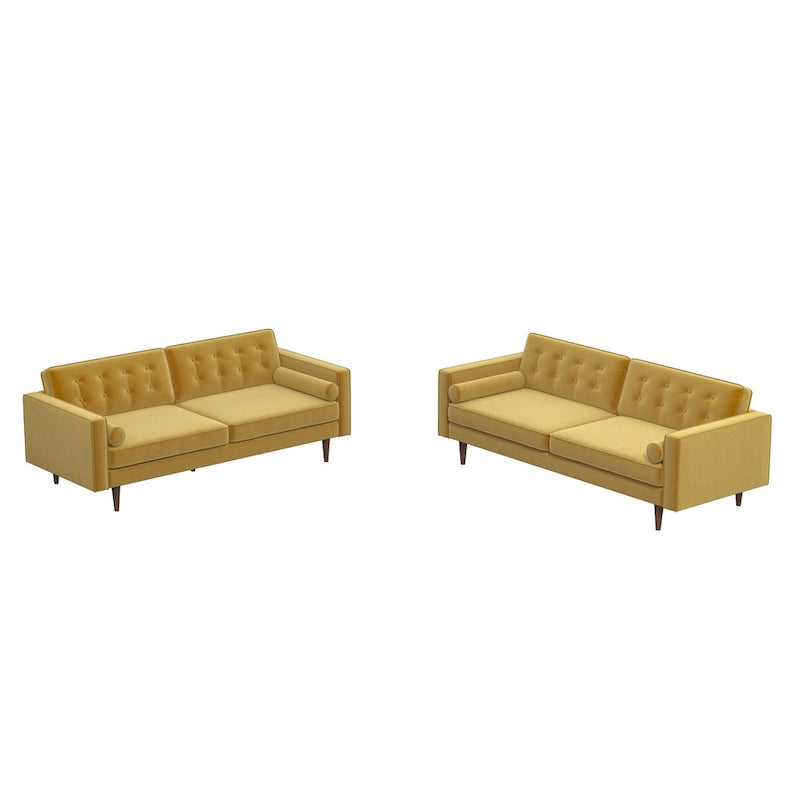 Kenzo Mid Century Pillow Back Velvet Sofa and Loveseat Set
