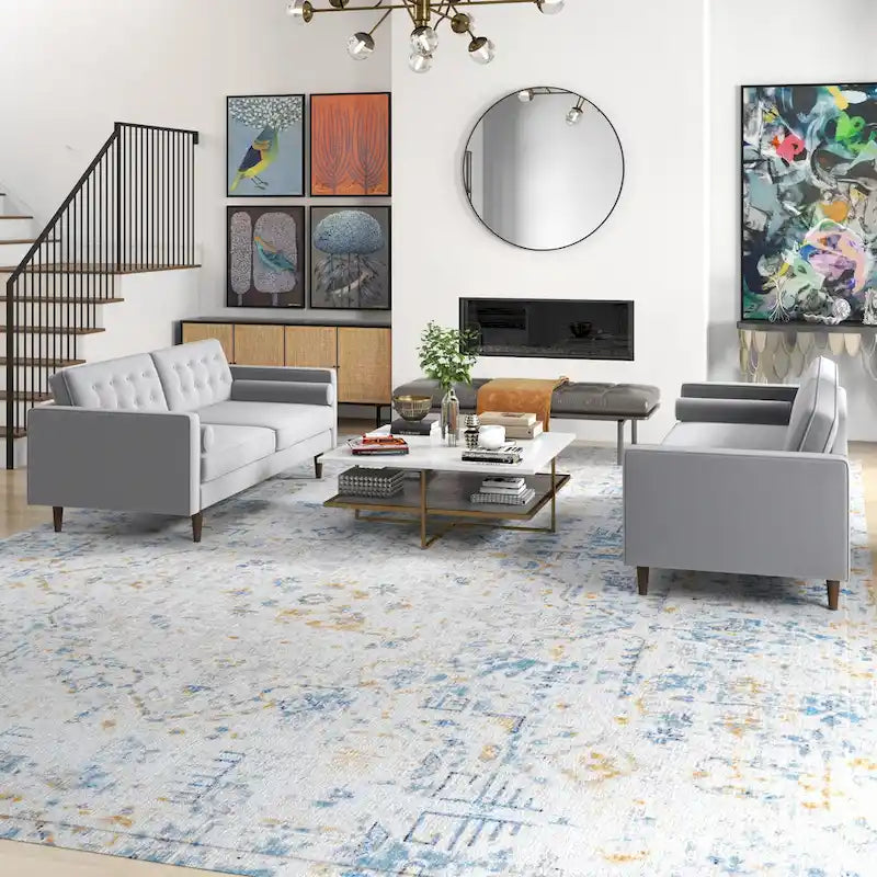 Kenzo Mid Century Pillow Back Velvet Sofa and Loveseat Set