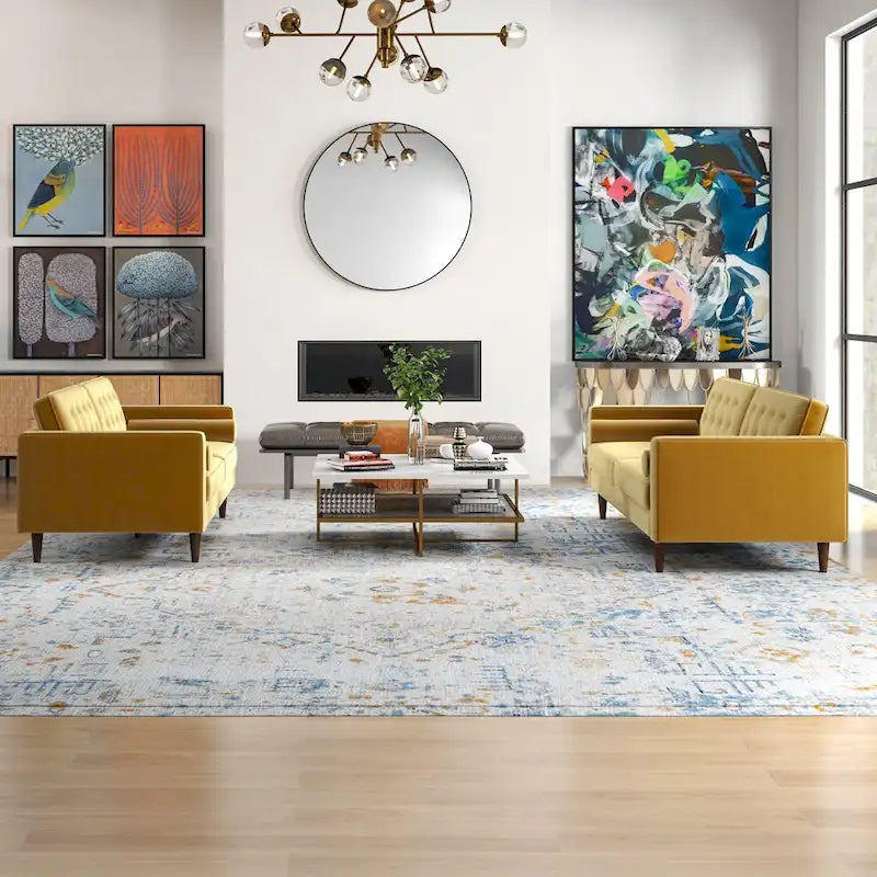 Kenzo Mid Century Pillow Back Velvet Sofa and Loveseat Set