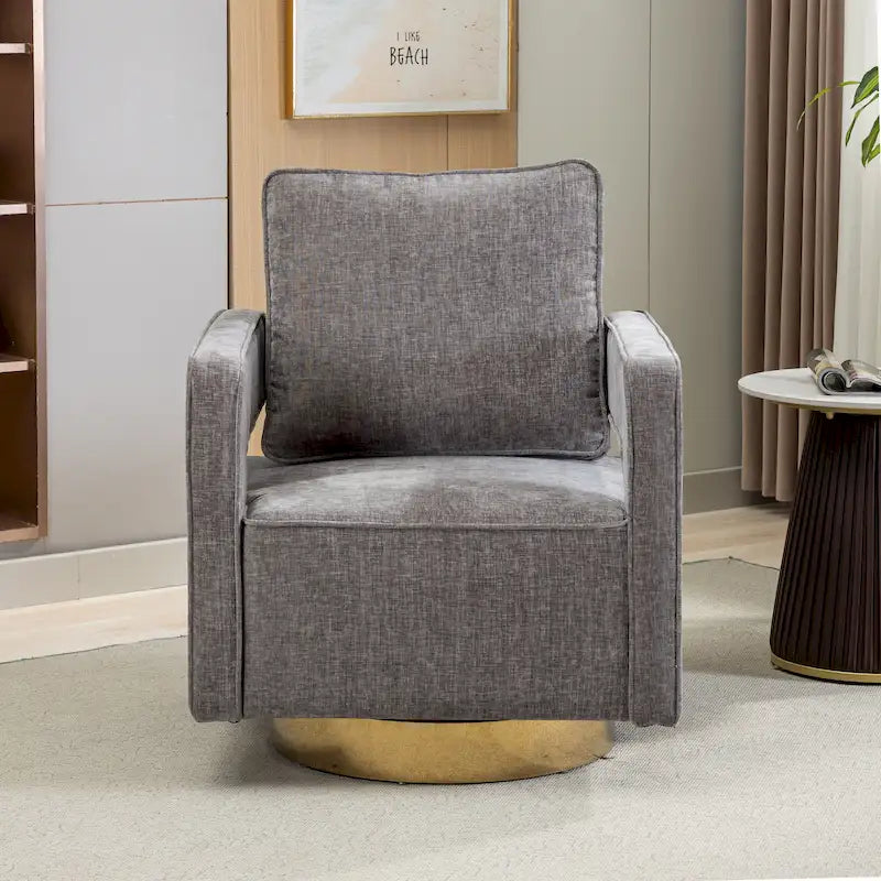 Modern Upholstered Swivel Open-Back Barrel Chair With Pillow