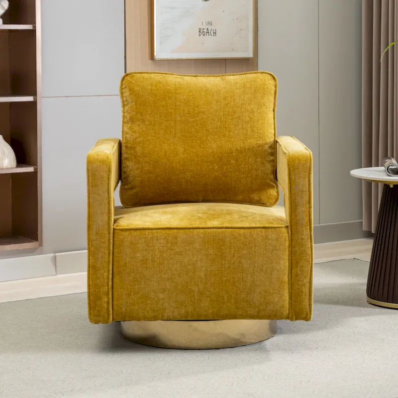 Modern Upholstered Swivel Open-Back Barrel Chair With Pillow