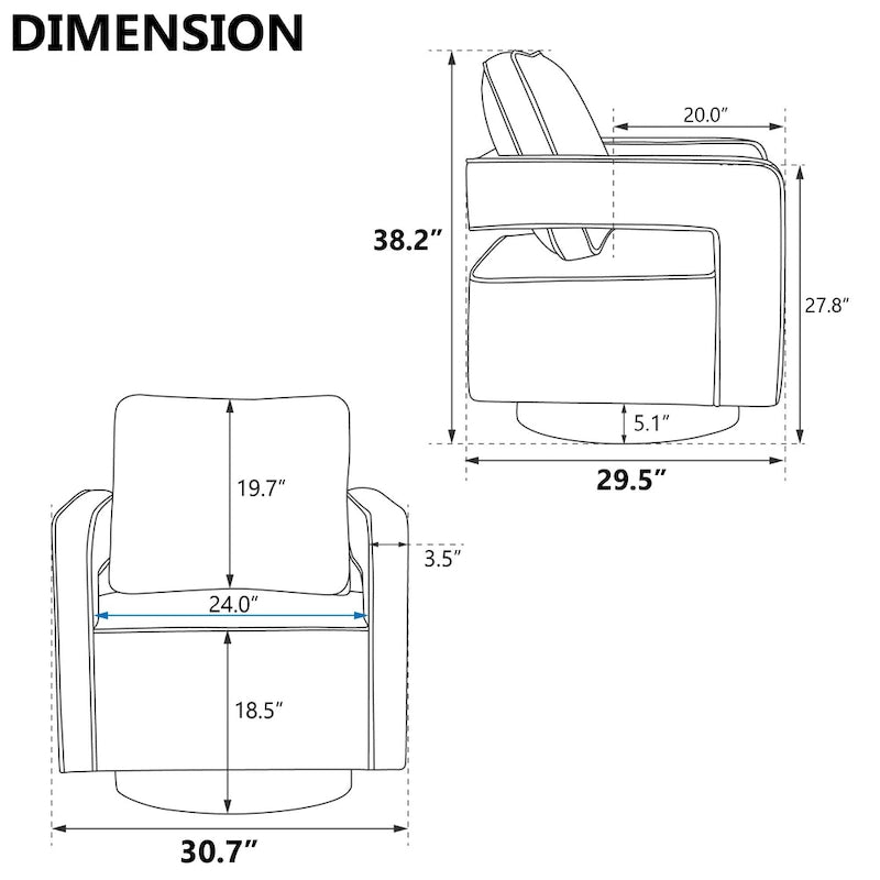 Modern Upholstered Swivel Open-Back Barrel Chair With Pillow