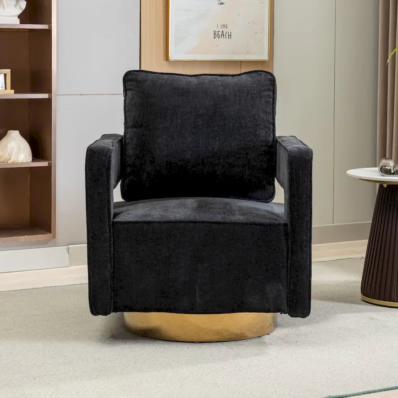 Modern Upholstered Swivel Open-Back Barrel Chair With Pillow