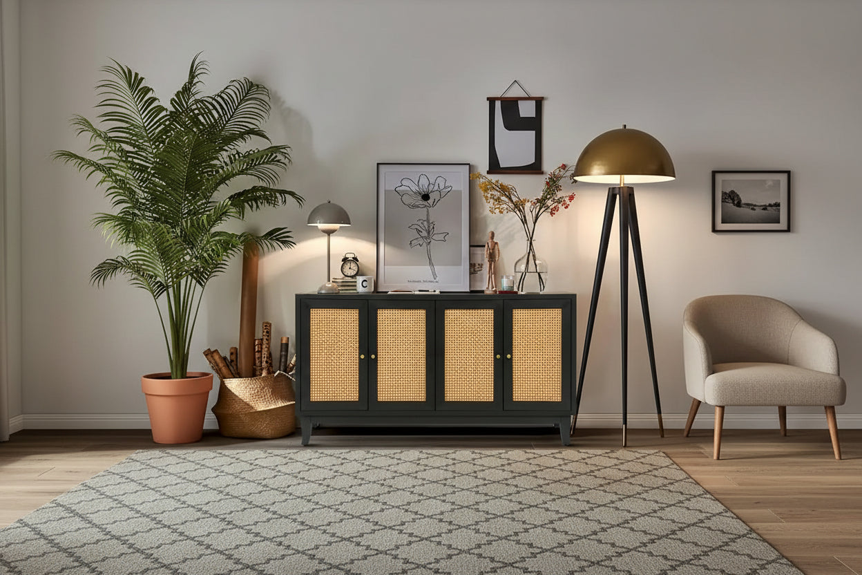 Accent Storage Cabinet With 4 Rattan Doors