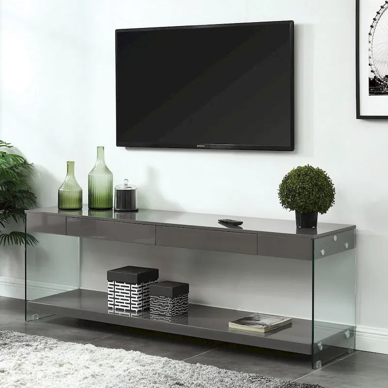 Takamura Modern 60-inch Glass 1-Shelf 1-Drawer TV Console by Strick & Bolton