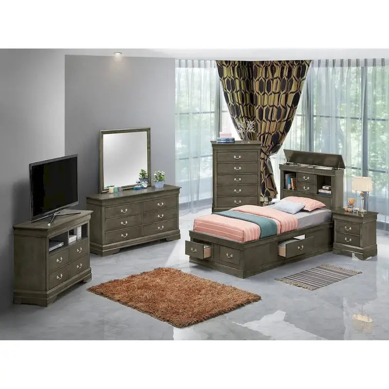 Louis Philippe Twin Storage Platform Bed with 6 Storage Drawers