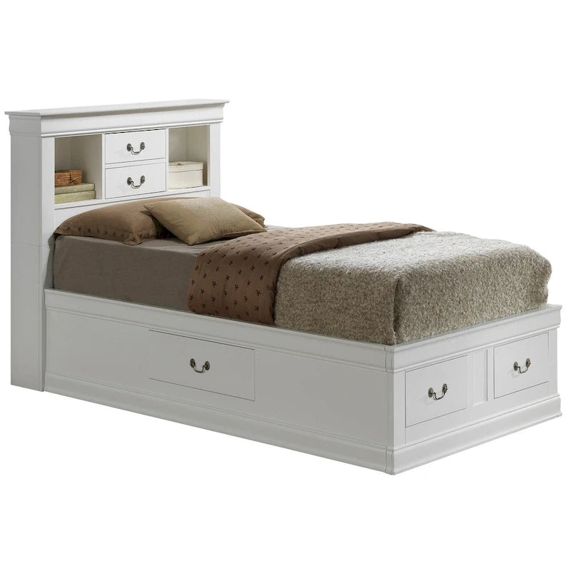 Louis Philippe Twin Storage Platform Bed with 6 Storage Drawers