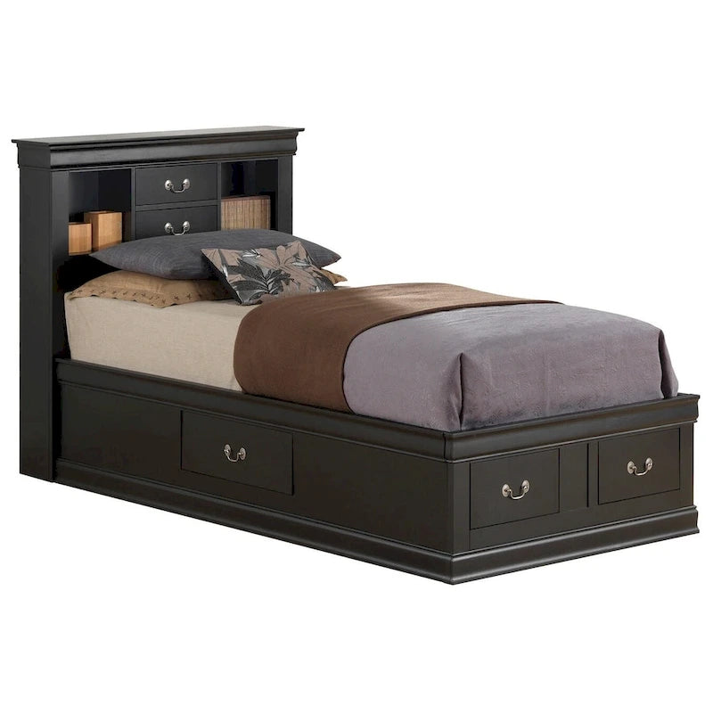 Louis Philippe Twin Storage Platform Bed with 6 Storage Drawers