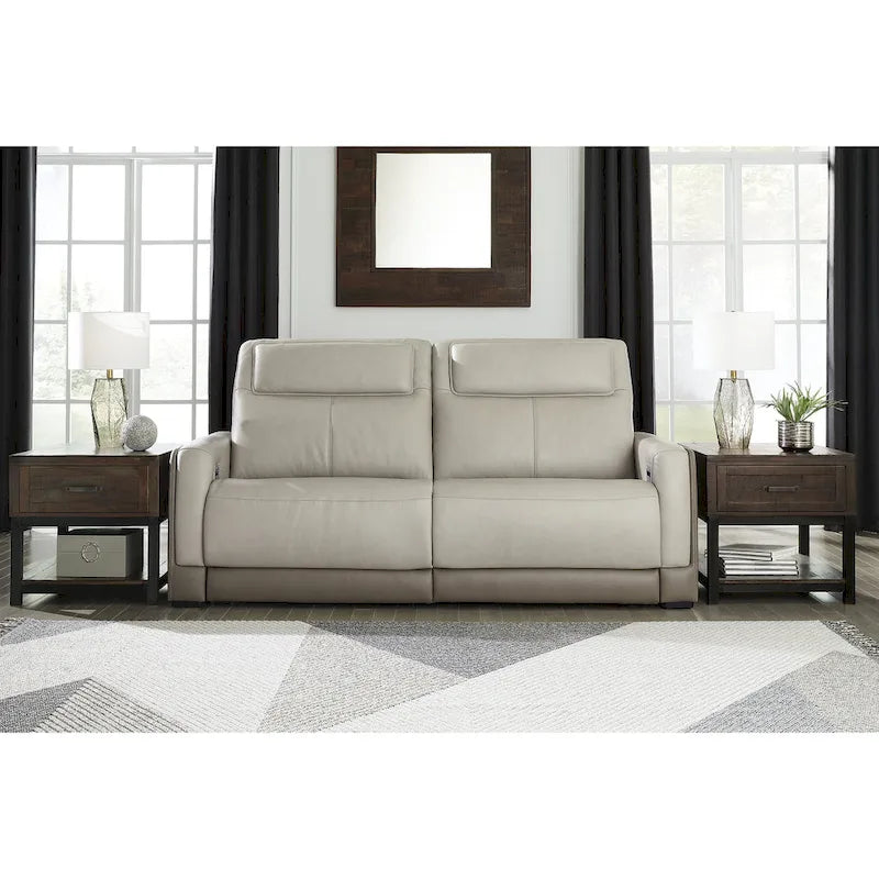 Signature Design by Ashley Battleville Silver 2 Seat Power Reclining Sofa with Adjustable Headrest - 85W x 40D x 43H