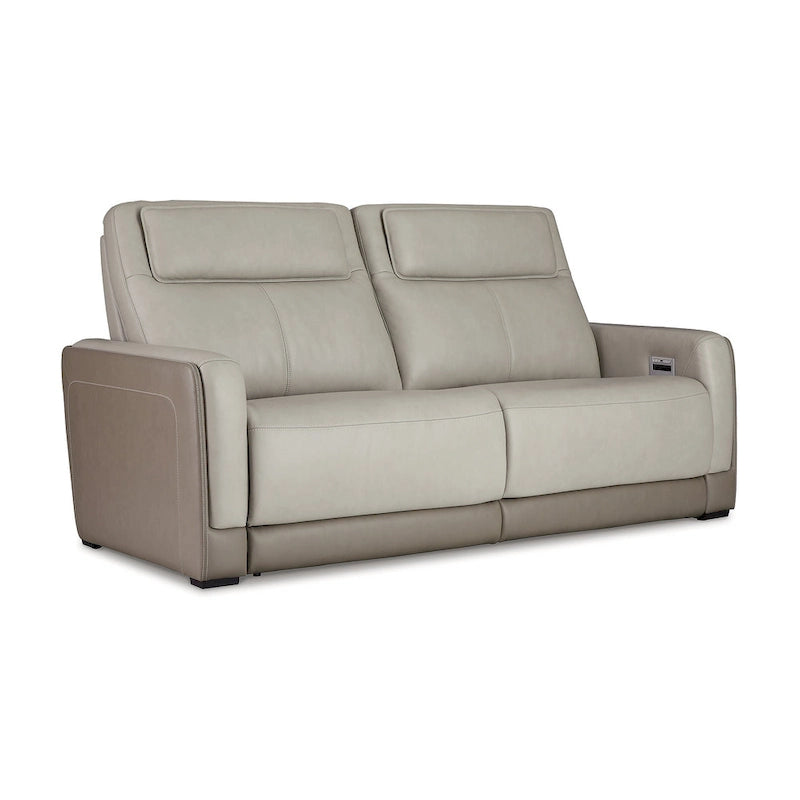 Signature Design by Ashley Battleville Silver 2 Seat Power Reclining Sofa with Adjustable Headrest - 85W x 40D x 43H
