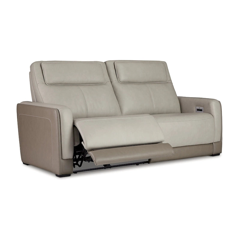Signature Design by Ashley Battleville Silver 2 Seat Power Reclining Sofa with Adjustable Headrest - 85W x 40D x 43H