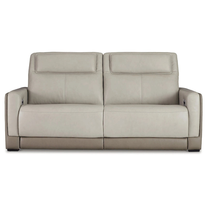 Signature Design by Ashley Battleville Silver 2 Seat Power Reclining Sofa with Adjustable Headrest - 85W x 40D x 43H
