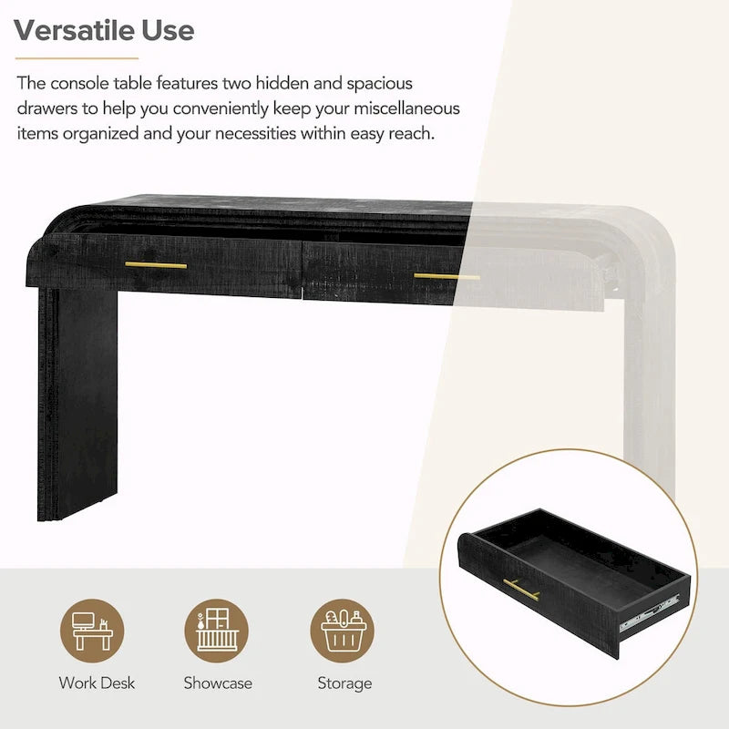 Irresistible Retro Silhouette Console Table: Open Style, Two Top Drawers