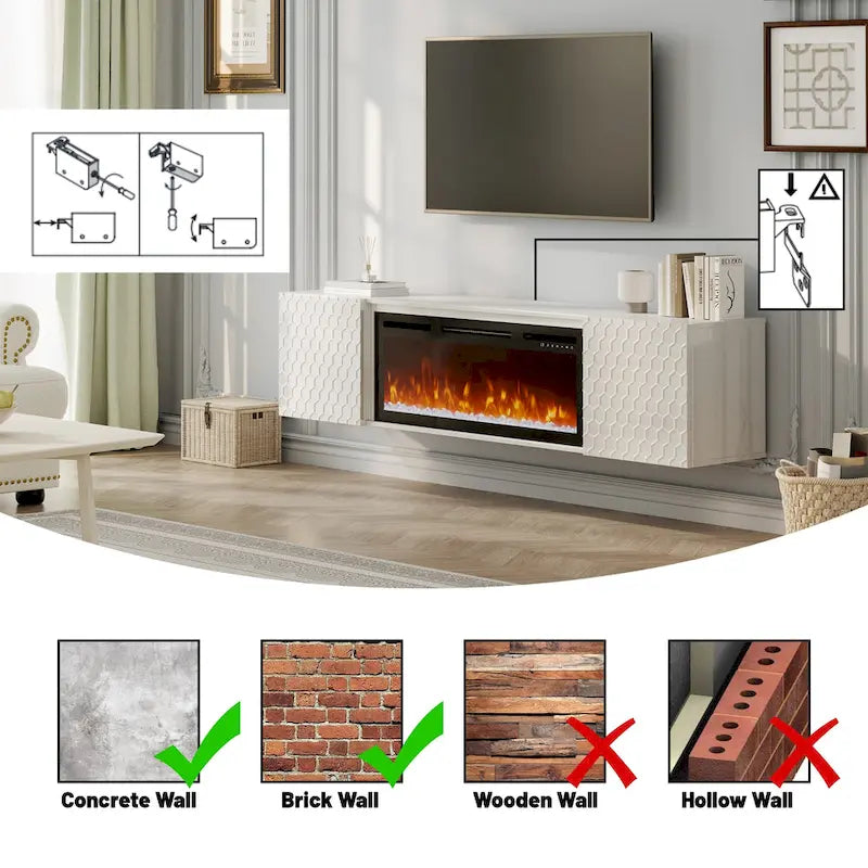 67 MDF Wall Mounted TV Stand with 36 Electric Fireplace
