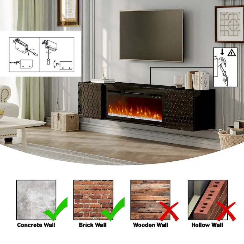 67 MDF Wall Mounted TV Stand with 36 Electric Fireplace