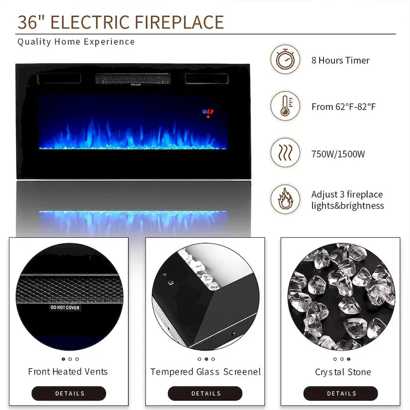 70 Fireplace TV Stand with 36 Electric Fireplace