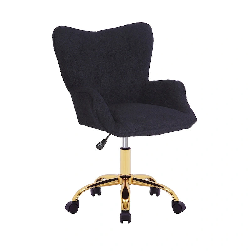 Porthos Home Tyra Swivel Office Chair, Teddy Fabric, Gold Chrome Legs
