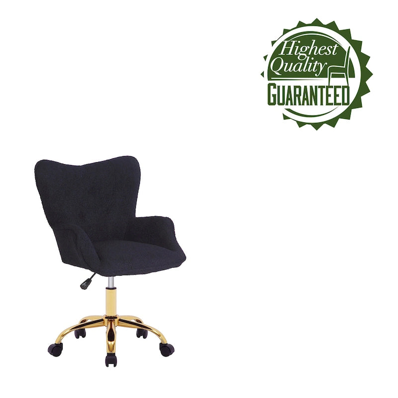 Porthos Home Tyra Swivel Office Chair, Teddy Fabric, Gold Chrome Legs