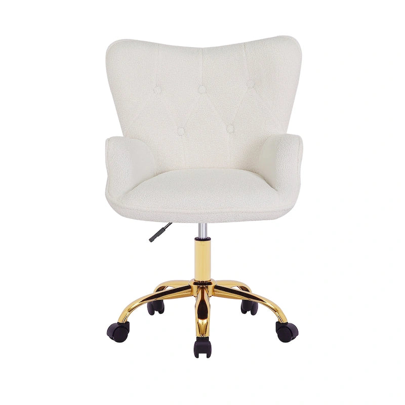 Porthos Home Tyra Swivel Office Chair, Teddy Fabric, Gold Chrome Legs