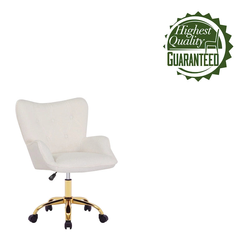 Porthos Home Tyra Swivel Office Chair, Teddy Fabric, Gold Chrome Legs