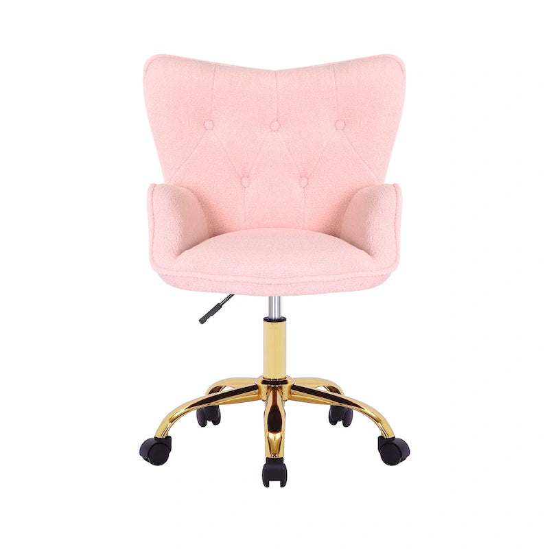 Porthos Home Tyra Swivel Office Chair, Teddy Fabric, Gold Chrome Legs