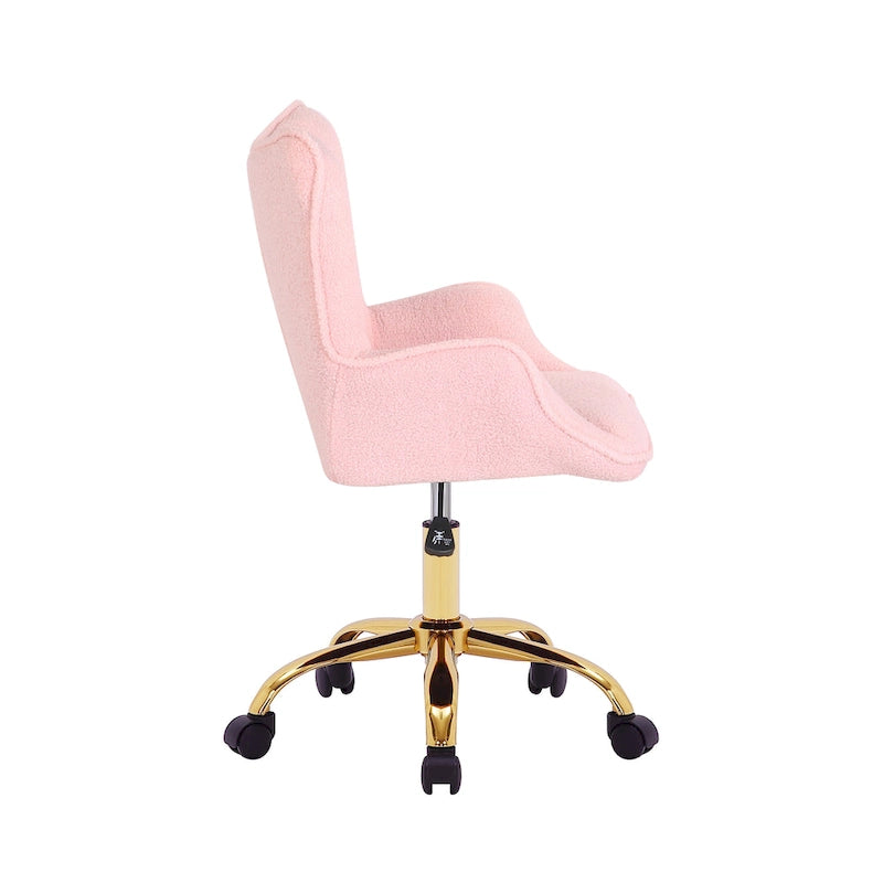Porthos Home Tyra Swivel Office Chair, Teddy Fabric, Gold Chrome Legs