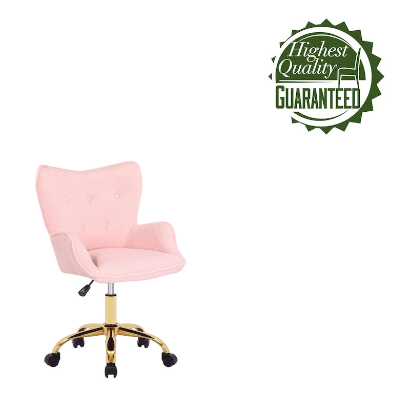 Porthos Home Tyra Swivel Office Chair, Teddy Fabric, Gold Chrome Legs