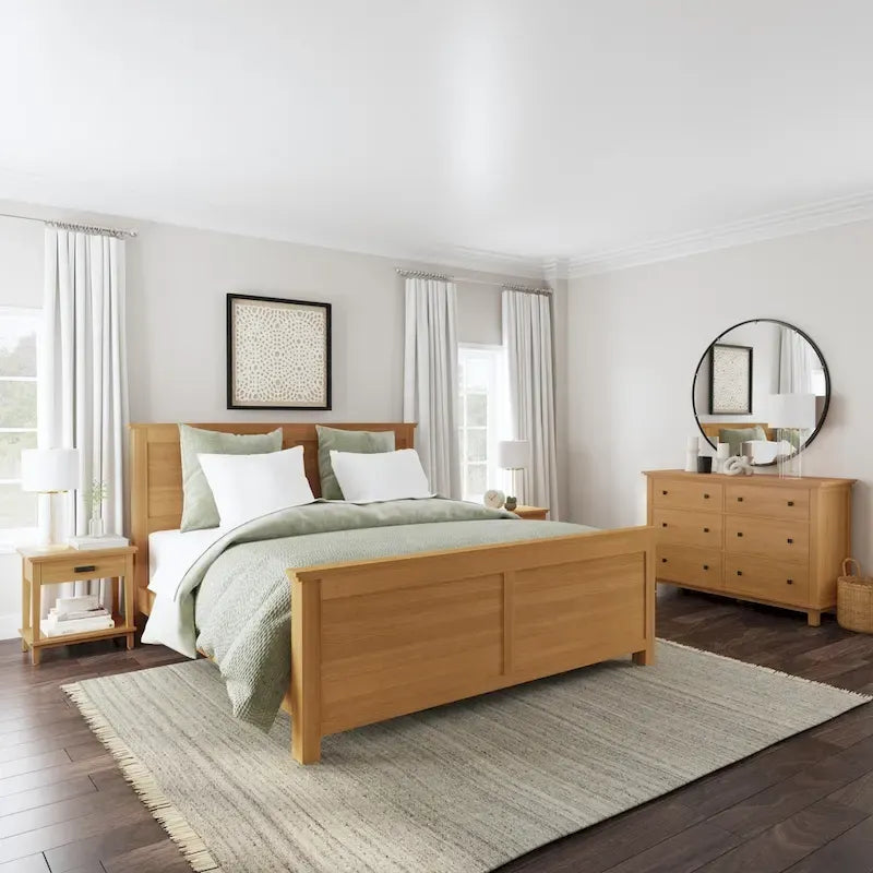 Oak Park Brown Wood King Bed, Two Nightstands and Dresser