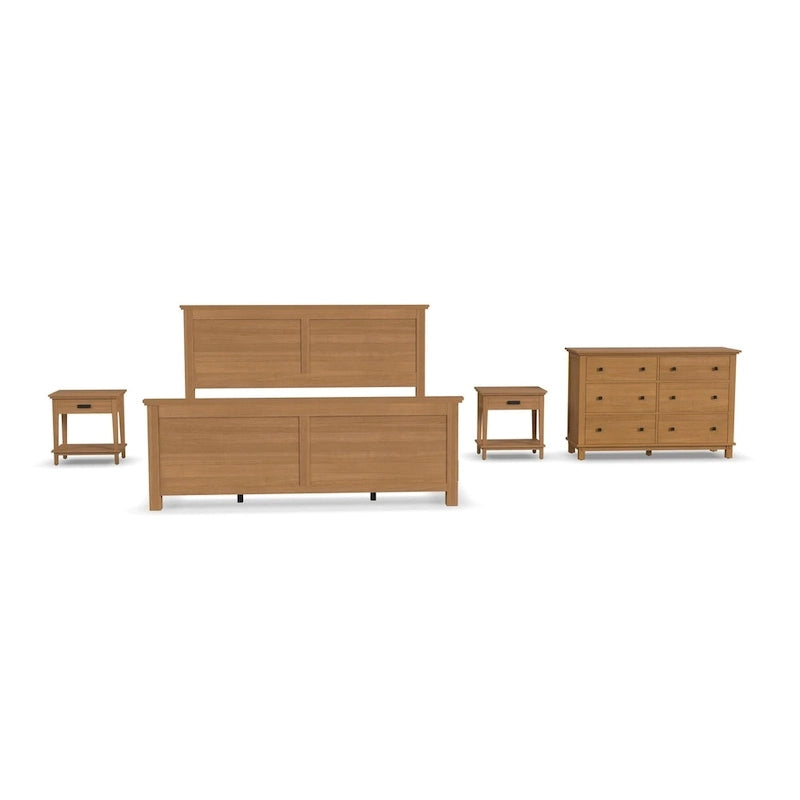 Oak Park Brown Wood King Bed, Two Nightstands and Dresser