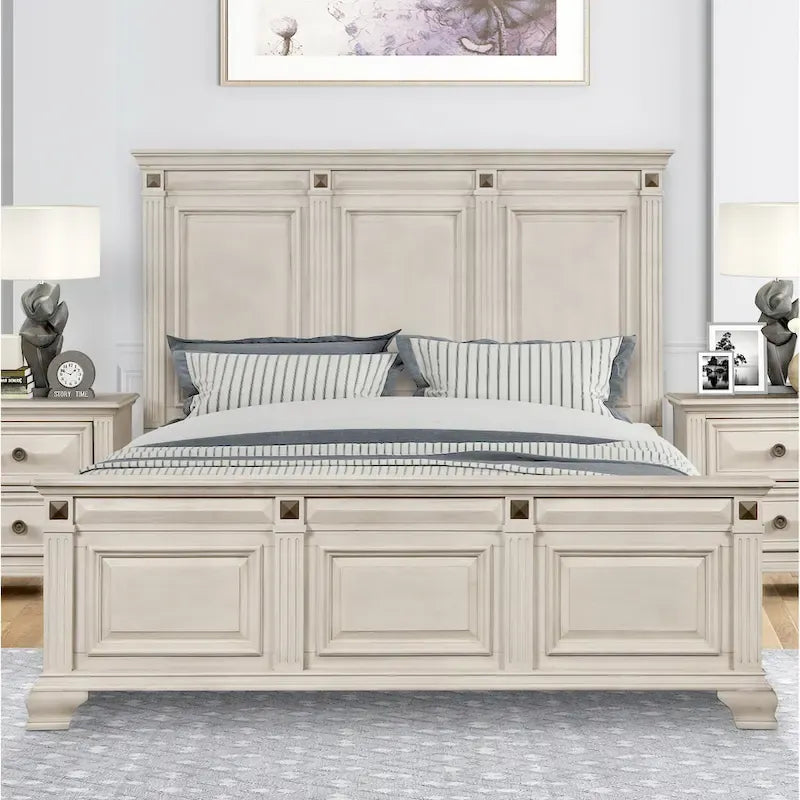 Roundhill Furniture Renova Distressed Parchment Wood Panel Bed