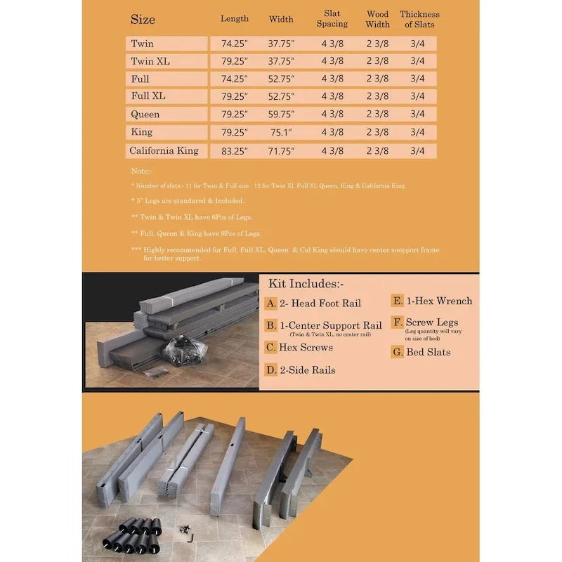 Onetan, 13 Platform Bed for Mattress with Leg, Beige