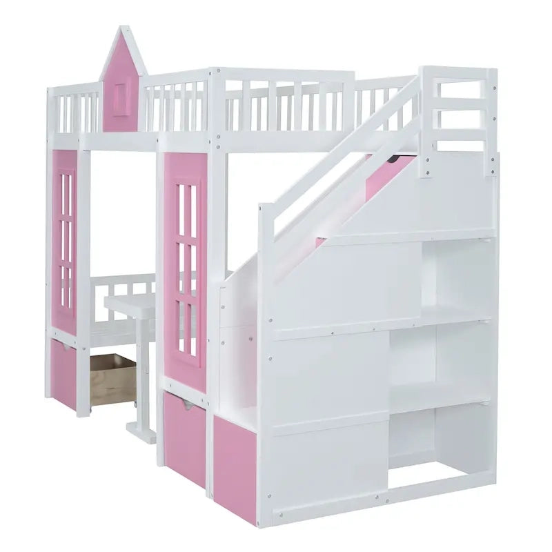 Twin-Over-Twin Bunk Bed with Changeable Table, Bunk Bed Turn into Upper Bed and Down Desk -Gray