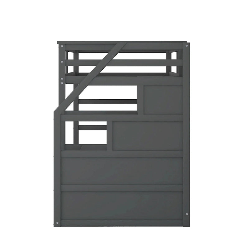 Twin-Over-Twin Bunk Bed with Twin Size Trundle and 3 Storage Stairs,Espresso