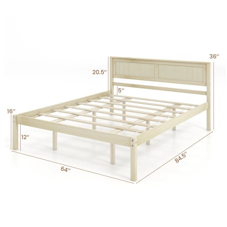Wooden Bed Frame with Headboard and Slat Support