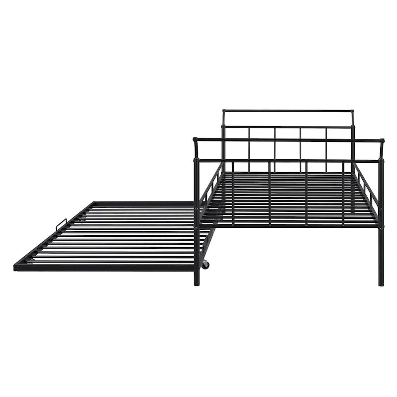 Twin Size Metal Daybed with Curved Handle Design and Twin Size Trundle