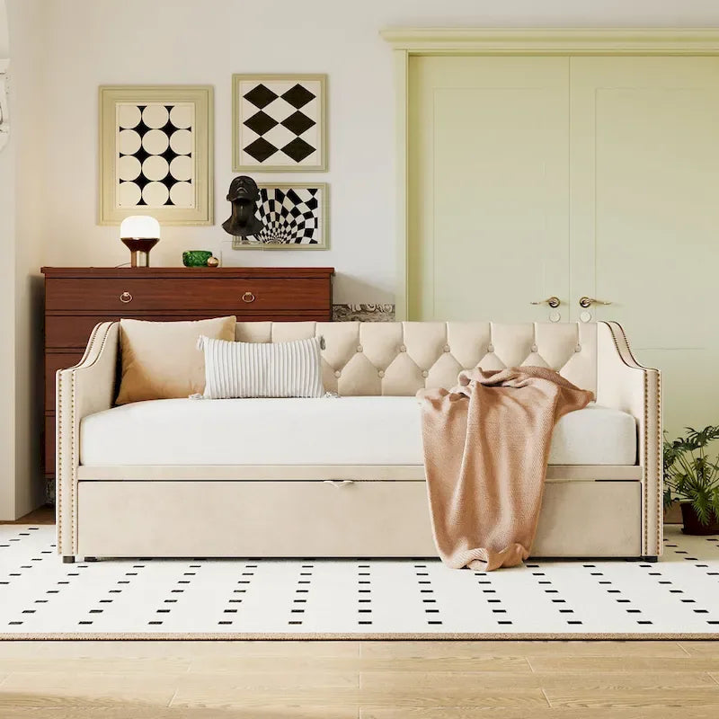 Twin Size Upholstered daybed with Pop Up Trundle