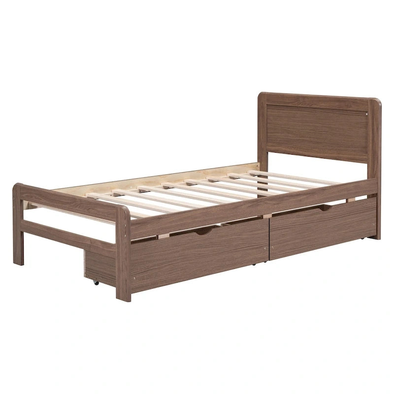 Modern Design Wooden Platform Bed Frame with Trundle