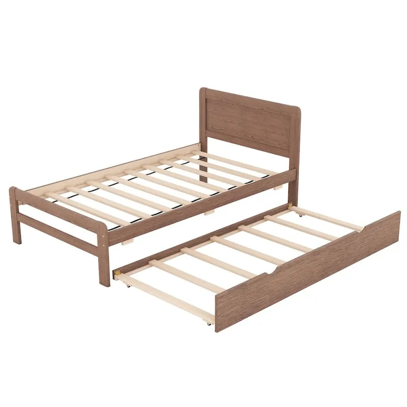Modern Design Wooden Platform Bed Frame with Trundle